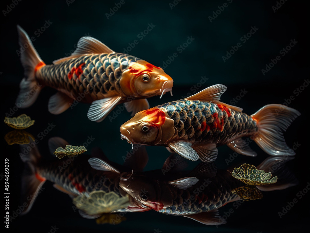 Koi fish golden round the circle loop for lucky or infinity long live symbol concept