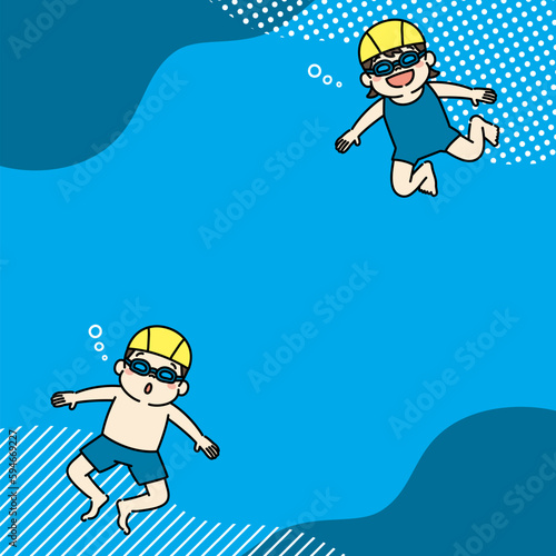 水泳　潜水　子ども　イラスト　背景　正方形