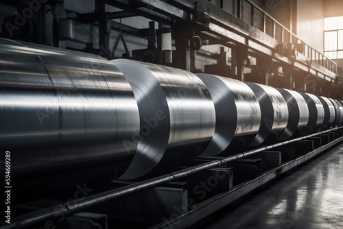 Large aluminium steel rolls in the factory - Generative AI 