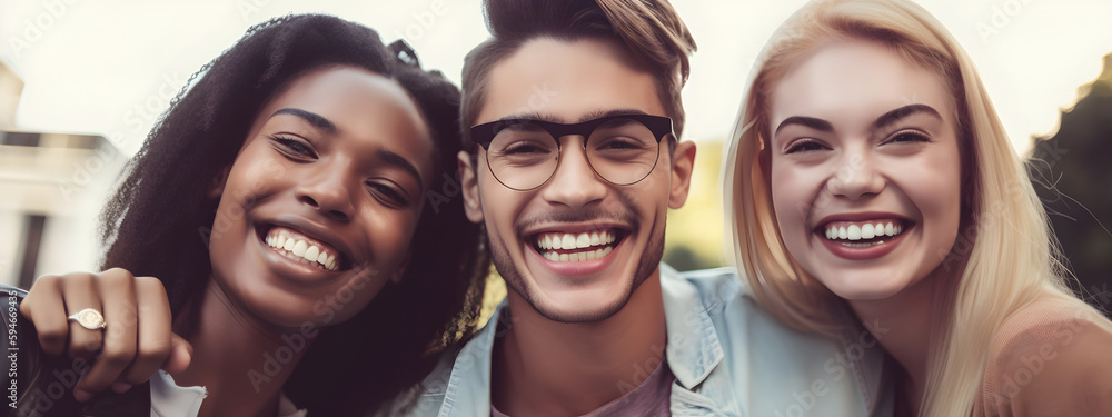 multiethnic happy student joyful young three people young people woman people laughing concept friendship vacation party Generative AI multiethnic happy student joyful young three people young people woman people laughing concept friendship vacation party Generative AI