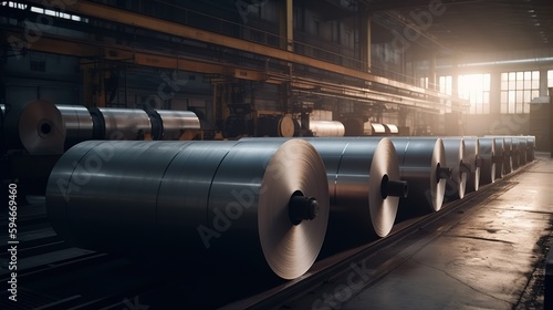 Large aluminium steel rolls in the factory - Generative AI 