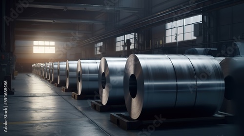 Large aluminium steel rolls in the factory - Generative AI 