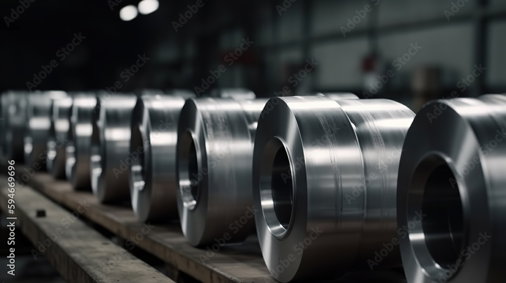 multiple rolled aluminum metal sheets stored in a warehouse. multiple rolled aluminum metal sheets stored in a warehouse.