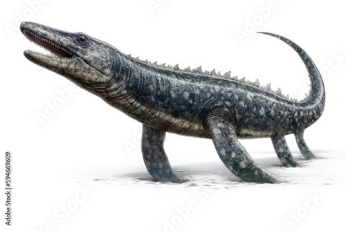 Mosasaurus Dinosaur On White Background  Full Body. Generative AI