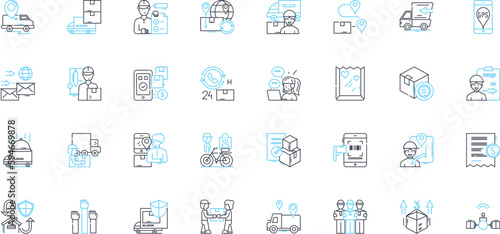 Speedy shipping linear icons set. Swift, Expedited, Fast, Quick, Rapid, Lightning, Velocity line vector and concept signs. Blitz,Hasty,Turbo outline illustrations