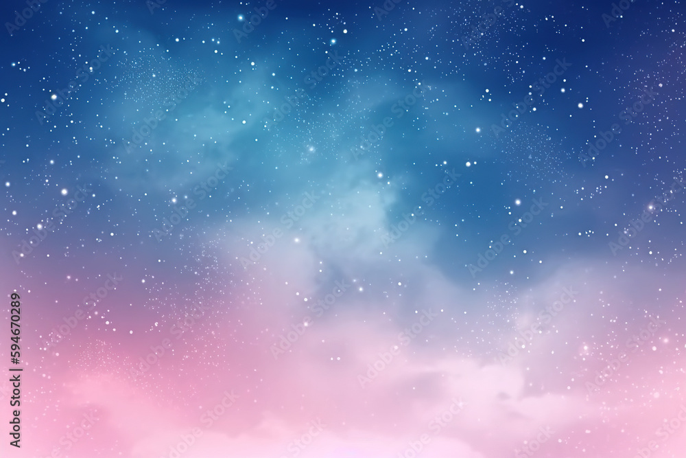Naklejka premium Space sky with stars and pink clouds, futuristic abstract background. AI generated image. 
