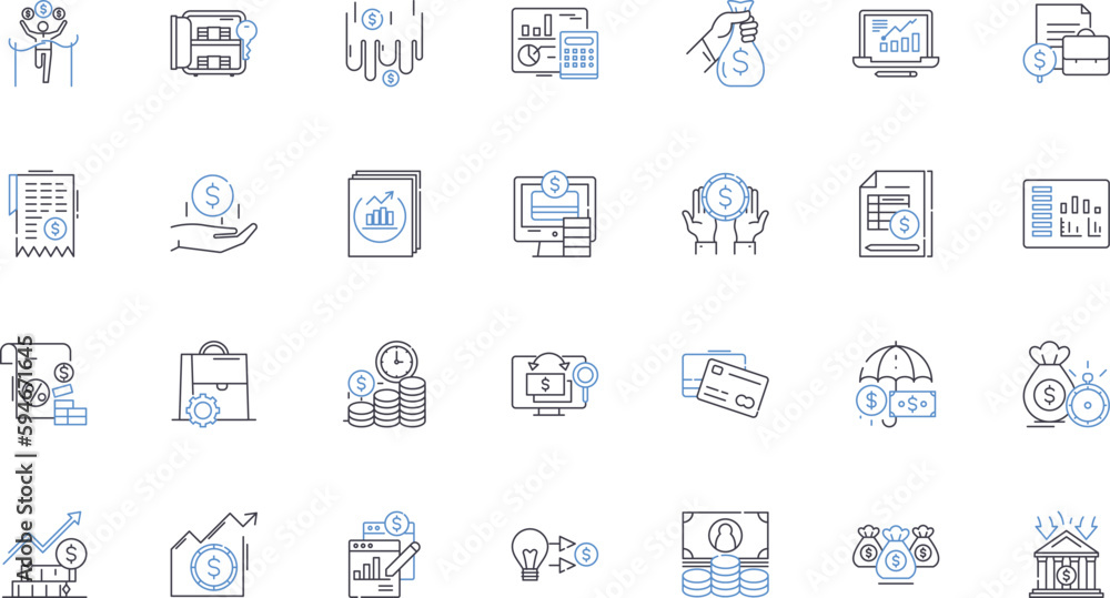 Revenue line icons collection. Income, Earnings, Sales, Profit, Turnover, Receipts, Wealth vector and linear illustration. Mtization,Dividends,Cashflow outline signs set