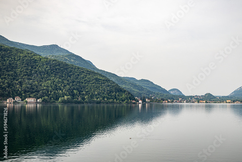 Morcote  Ticino  Switzerland - May 21  2022 View of Lake Lugano from  Morcote