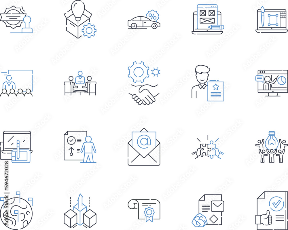 Lead research line icons collection. Prospecting, Analysis
