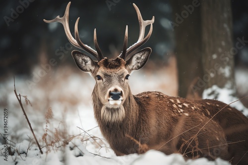 Deer. Christmas holiday. Generative AI © Pixel Matrix