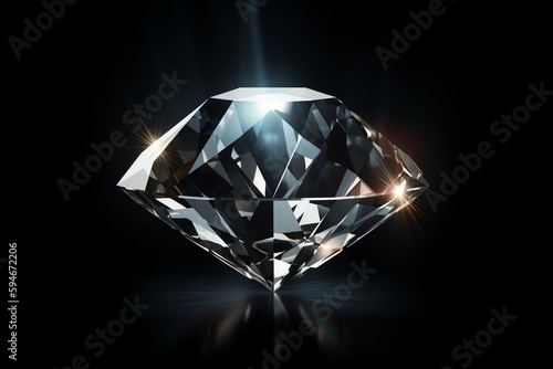 Shiny Diamond On Black Background  Illustration. Generative AI