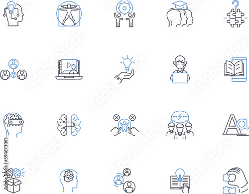 Thought process line icons collection. Contemplation, Reflection, Cognition, Analysis, Insight, Rationality, Intellection vector and linear illustration. Ideation,Interpretation,Reasoning outline