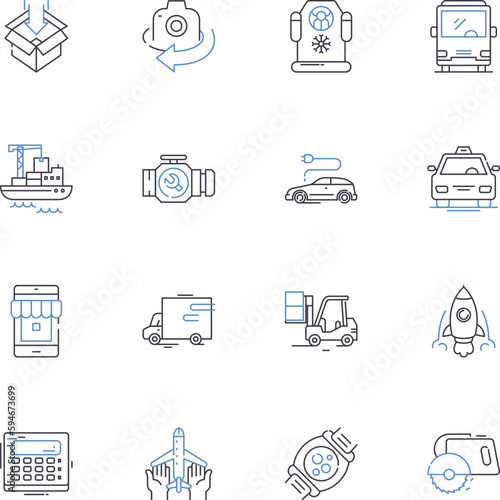 Implementations line icons collection. Execution, Application, Integration, Deployment, Installation, Realization, Utilization vector and linear illustration. Materialization,Instantiation