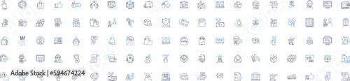 Retail culture line icons collection. Consumerism, Customer service, Merchandising, Branding, Purchasing, E-commerce, Fast fashion vector and linear illustration. Sales,Experience,Discounts outline