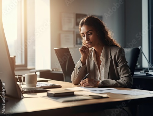 Capturing the Beauty of Productivity: A Generative AI-Created Portrait of a Beautiful Businesswoman Typing on Laptop