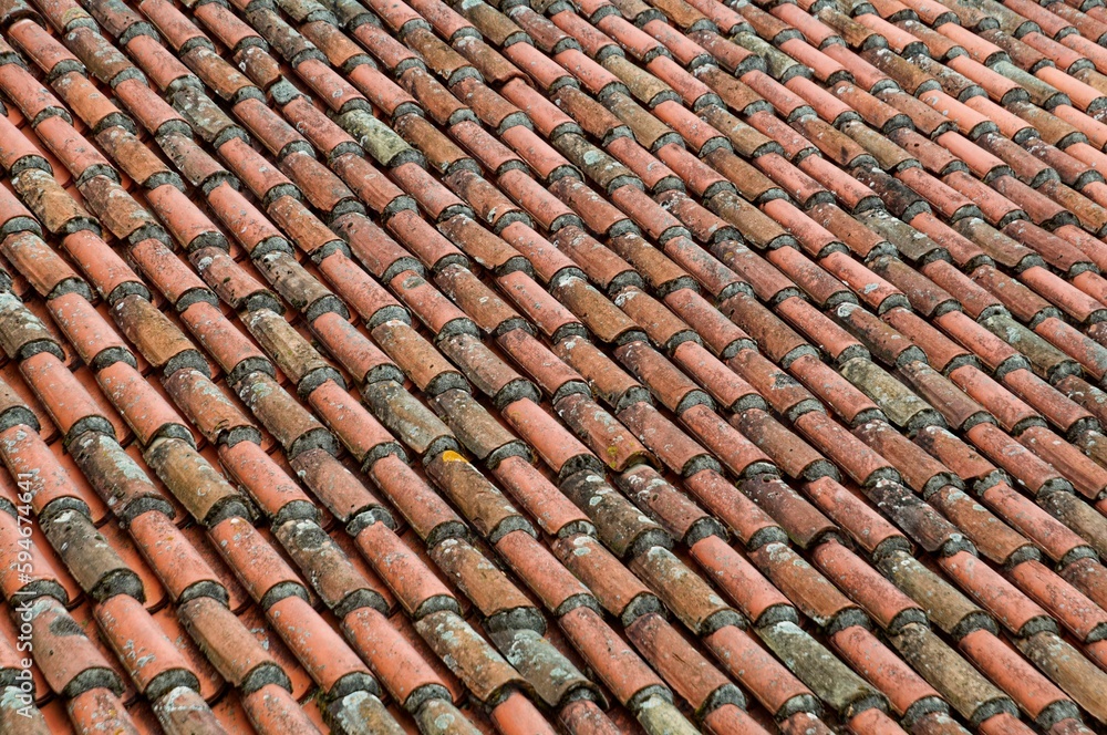 Red-tiled rooftop in German village, idyllic rural scene Red-tiled rooftop in German village, idyllic rural scene