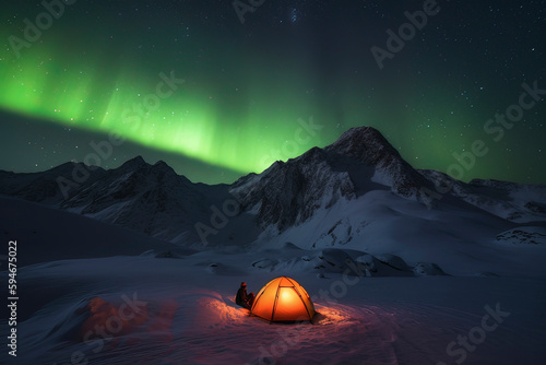 Camping tents under Arctic Aurora. AI technology generated image © onlyyouqj