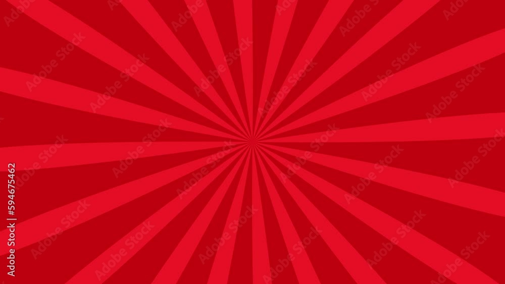 Sunburst retro red ray animation. Abstract animated background of sun rays pop art swirling stripes looping comic or cartoon style.
