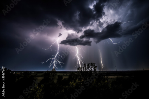 Lightning in the storm, on the prairie