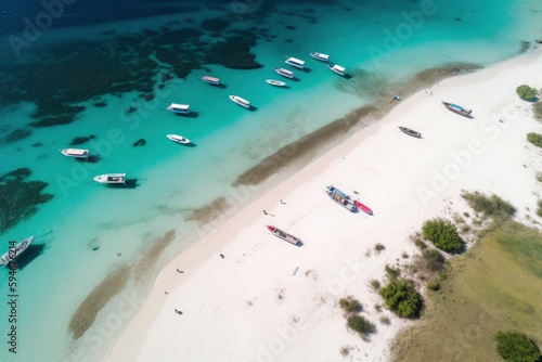 aerial view of beach with boats