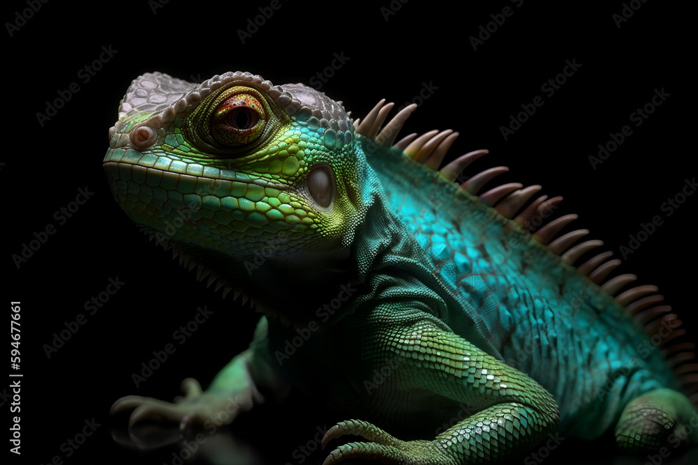 Lizard Iguana black Background. Generative AI