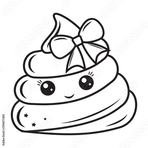 Cute character Poop kawaii, black outline, vector isolated illustration in doodle style