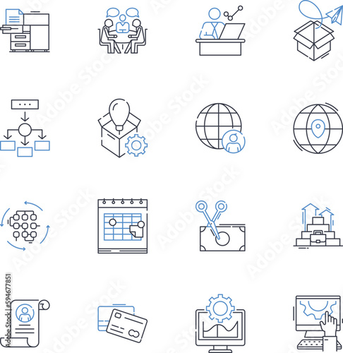 Firm facilities line icons collection. Office, Warehouse, Showroom, Workshop, Plant, Headquarters, Storefront vector and linear illustration. Lobby,Conference room,Breakroom outline signs set