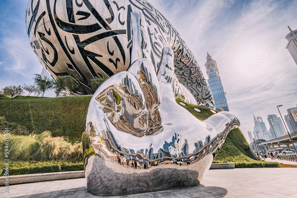 17 January 2023, Dubai, UAE Hand sculpture at The Future Museum