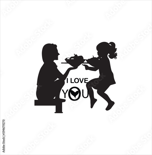 Mother with her child silhouette vector art.