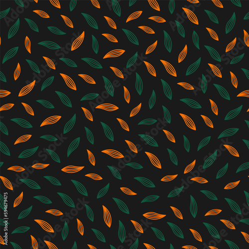 Seamless pattern with orange and green tiny leaves