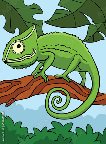 Chameleon Animal Colored Cartoon Illustration