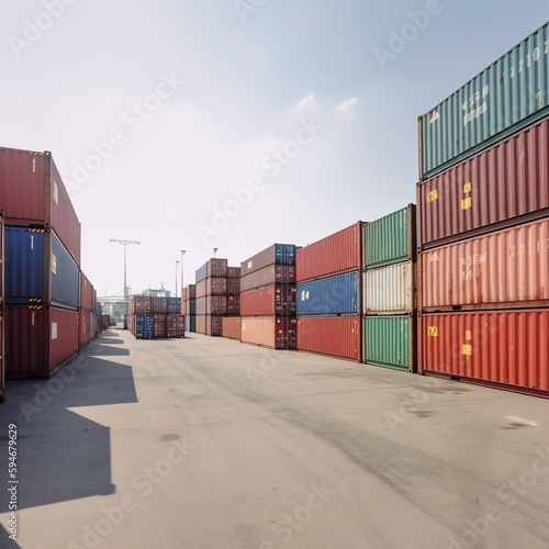 Container box in warehouse in shipping port. generative ai
