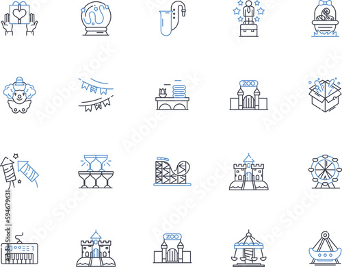 Jollification line icons collection. Celebration, Festivity, Merriment, Joy, Delight, Cheer, Revelry vector and linear illustration. Euphoria,Exhilaration,Ecstasy outline signs set photo