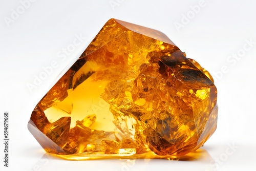 Golden Amber Crystal On White Background. Generative AI