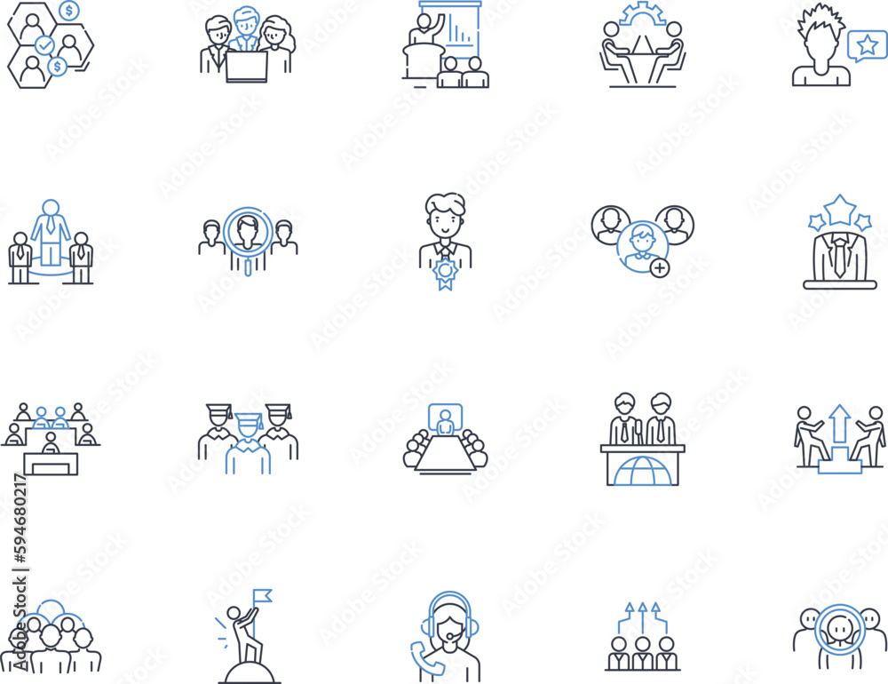 Executive supervision line icons collection. Leadership, Management, Oversight, Direction, Authority, Control, Coordination vector and linear illustration. Oversight,Collaboration,Decision-making