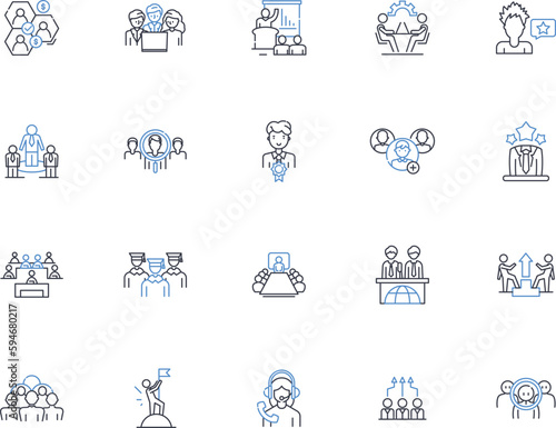 Executive supervision line icons collection. Leadership, Management, Oversight, Direction, Authority, Control, Coordination vector and linear illustration. Oversight,Collaboration,Decision-making