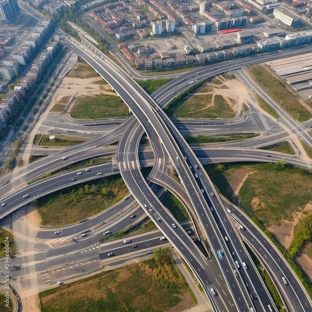 Aerial view of traffic and overpasses. generative ai Aerial view of traffic and overpasses. generative ai
