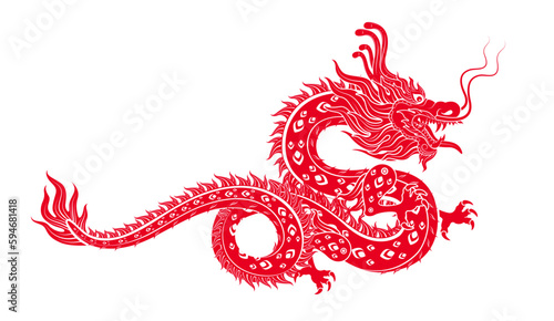 Chinese dragon red modern pattern. Isolated on white background for card design print media. China lunar calendar animal Happy Chinese New Year. Vector EPS 10 illustration.