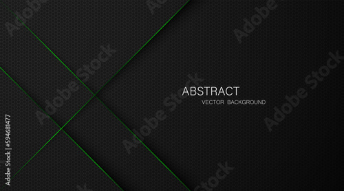 Abstract black steel mesh background with green glowing lines with free space for design. Modern technology innovation concept background. Perforated black metal sheet for background image.
