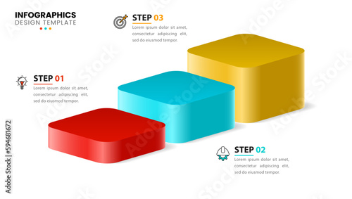 Infographic template. 3d rising stairs with 3 steps