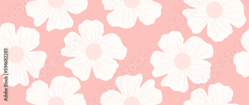 Vector flat summer background. Seamless pattern with delicate daisies and pink background. Cute floral print. Ideal for designing textiles  postcards  screensavers  covers and posters.