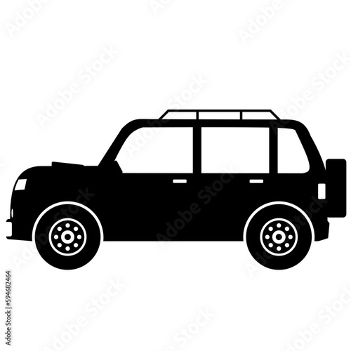 SUV car icon vector. Icon of sport utility vehicle. Vector illustration of SUV car. Vehicle icon of car for design regarding transportation, automotive and automobile. Silhouette of transportation
