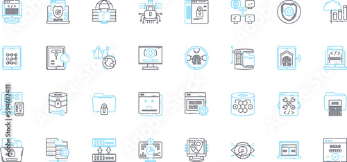 Mobile privacy linear icons set. Encryption, Cybersecurity, Authentication, Biometrics, Privacy, Data, Location line vector and concept signs. Surveillance,Tracking,Authentication outline