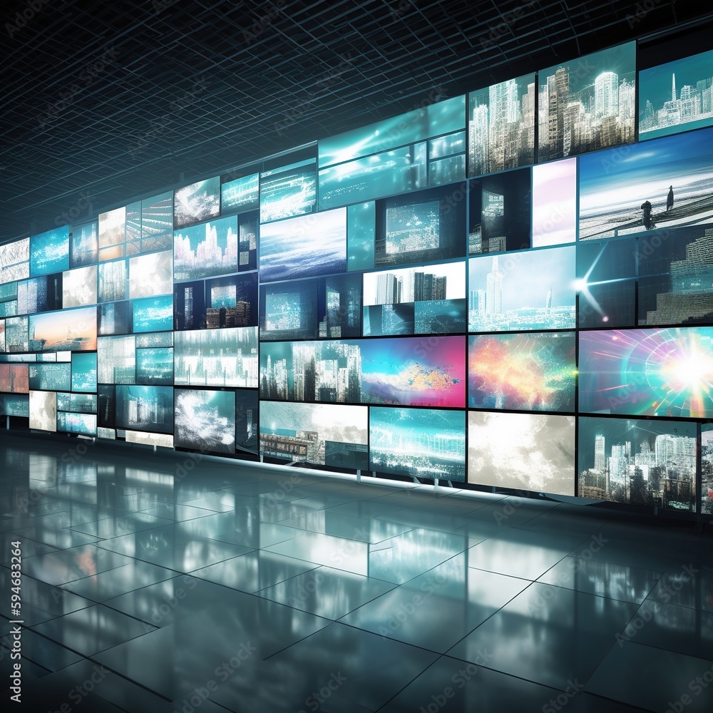 Smart TV Digital Media Wall of Screens Concept . generative ai