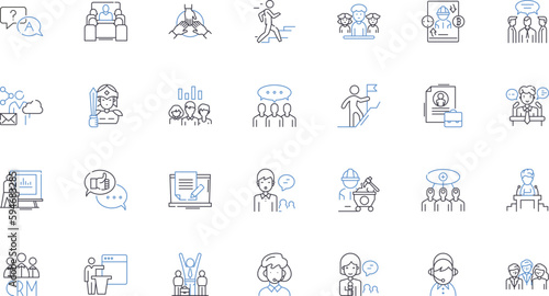Work structure line icons collection. Hierarchy, Organization, Flexibility, Collaboration, Communication, Efficiency, Workflow vector and linear illustration. Productivity,Accountability,Autonomy