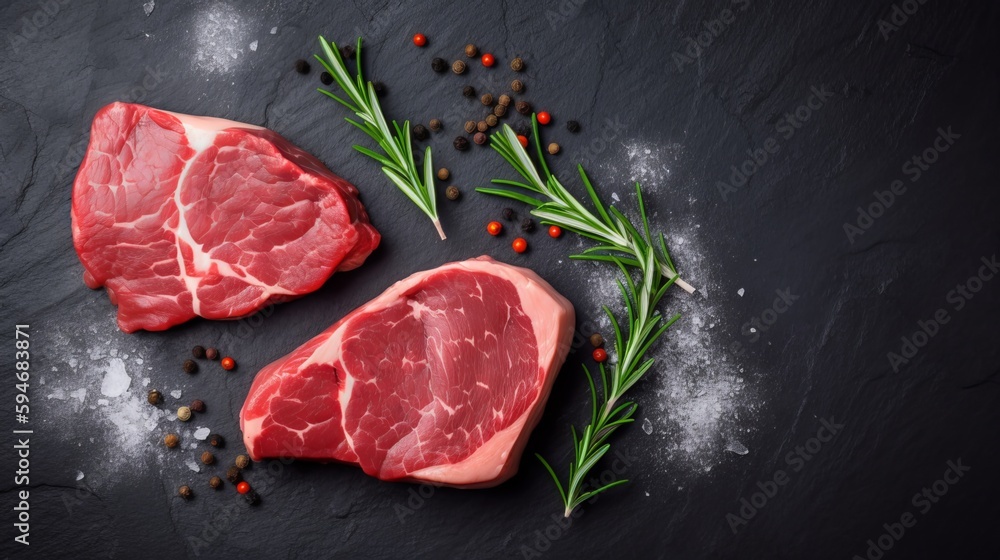 Meat Lover's Delight: Raw Steak on Slate - Two Raw Steaks on Dark Shale Rock
