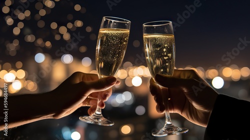 Frohes Neues Jahr, Champagner, Sekt, Anstoßen, generative AI photo