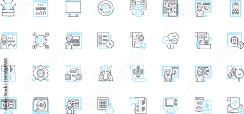 Project engineering linear icons set. Planning, Architecture, Design, Supervision, Implementation, Coordination, Management line vector and concept signs. Engineering,Execution,Construction outline