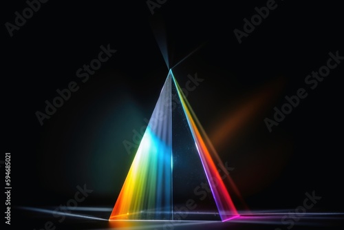 A prism dividing a lightbeam into the spectral colors created with generative AI technology. photo