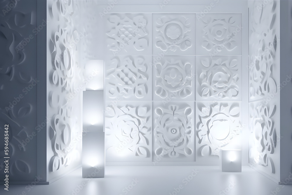 elegant White Interior design with illumination Brick Wall Party ...